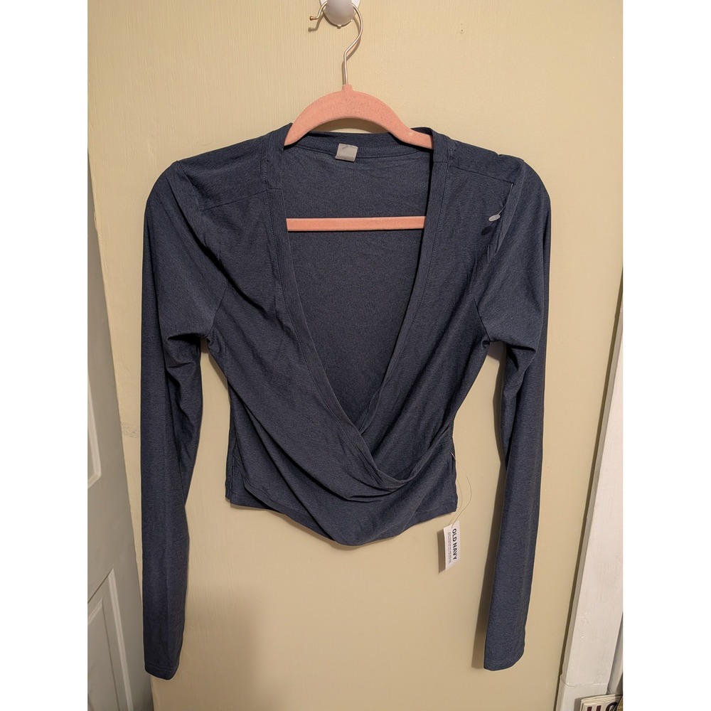 Old Navy CloudMotion Performance Wrap-Front Long-Sleeve Crop Top Blue Small NWT